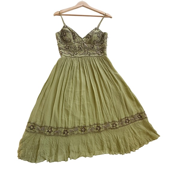 Vintage Sue Wong Nocturne Green Silk Beaded Fairycore Dress Size 6 Y2K - Picture 10 of 11